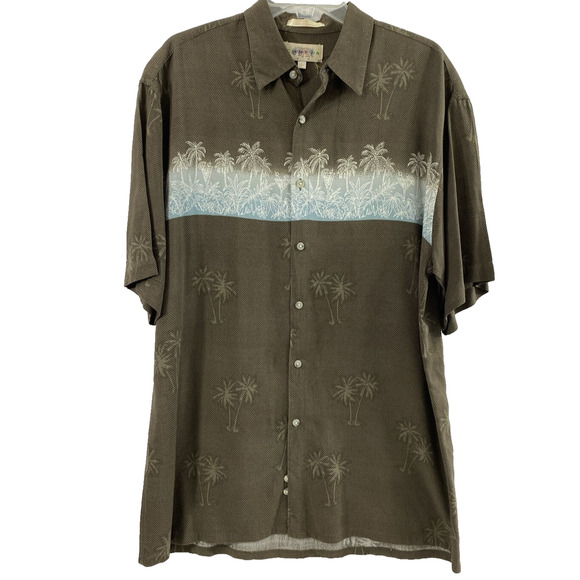 Campia Moda Shirt Mens Large Hawaiian Palm Trees Short Sleeve Button Down Rayon - Picture 1 of 13